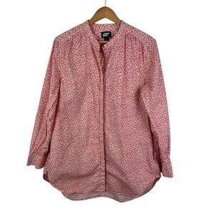 Lands End Red Floral Button Front Tunic Top Large Cotton Cottage Lightweight‎